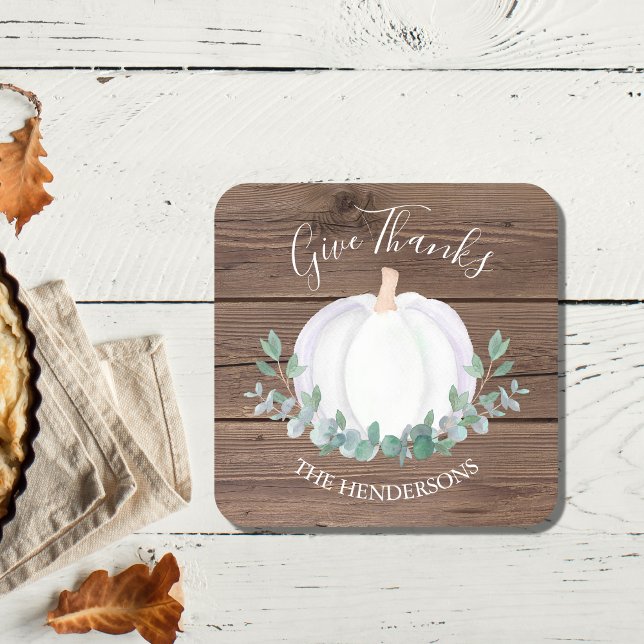 Pumpkin Barn Wood Thanksgiving Square Paper Coaster (Creator Uploaded)