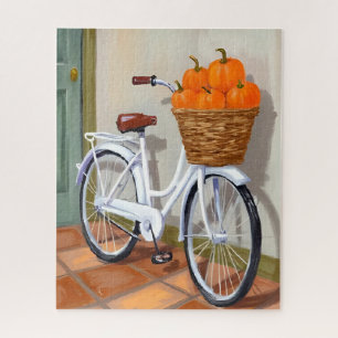 Pumpkin Basket Bicycle Fall Watercolor Jigsaw Puzzle