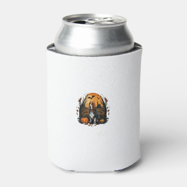 Pumpkin Basset Hound costume on Basset Hound Hallo Can Cooler (Can Front)