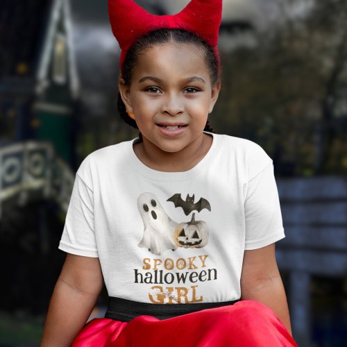 Pumpkin Bat Ghost Spooky Halloween Girl T_Shirt