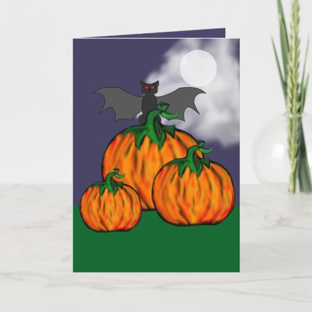 Pumpkin & Bat Halloween Greeting Card (Front)