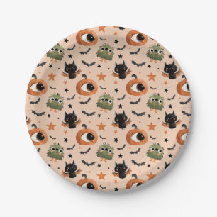 Pumpkin Bat Stars Pattern Whimsical Halloween Paper Plates
