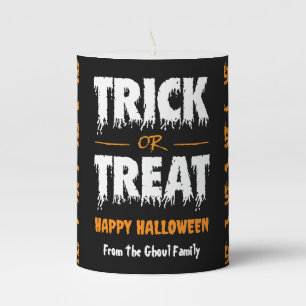 Pumpkin Bat Trick or Treat Dark Pillar Candle