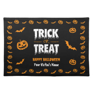 Pumpkin Bat Trick or Treat Named Cloth Placemat