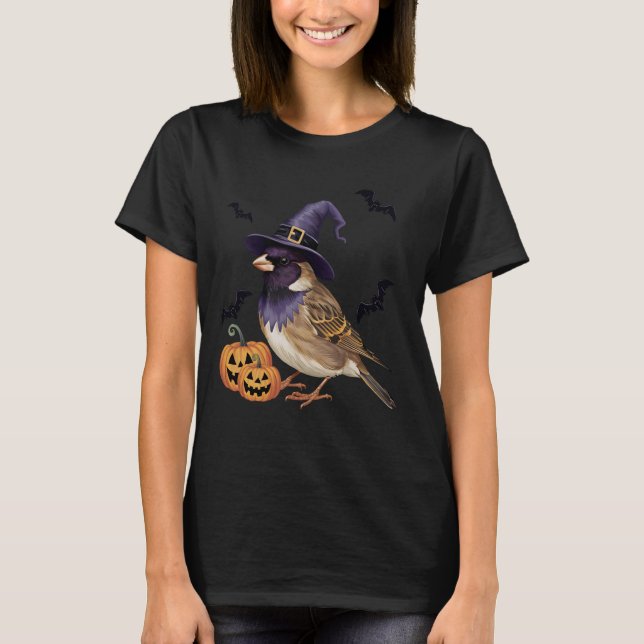 Pumpkin Bat Witch Costume Sparrow Bird Halloween 1 T-Shirt (Front)