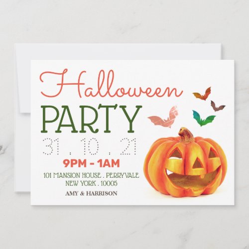 Pumpkin  Bats Halloween Party Invitation