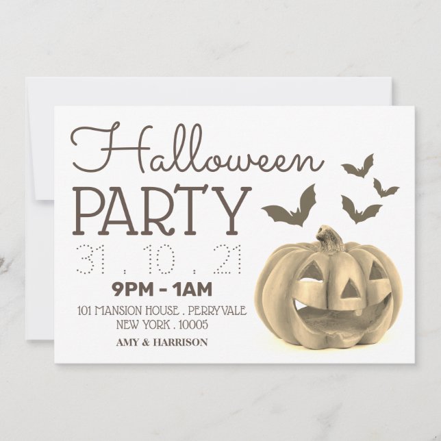 Pumpkin & Bats, Halloween Party Invitation (Front)