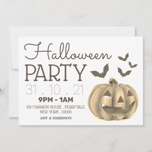 Pumpkin  Bats Halloween Party Invitation