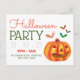 Pumpkin & Bats, Halloween Party Invitation