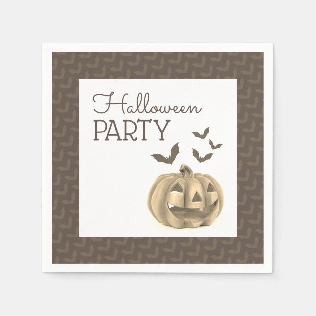 Pumpkin & Bats, Halloween Party Napkins (Front)
