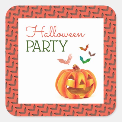 Pumpkin  Bats Halloween Party Square Sticker