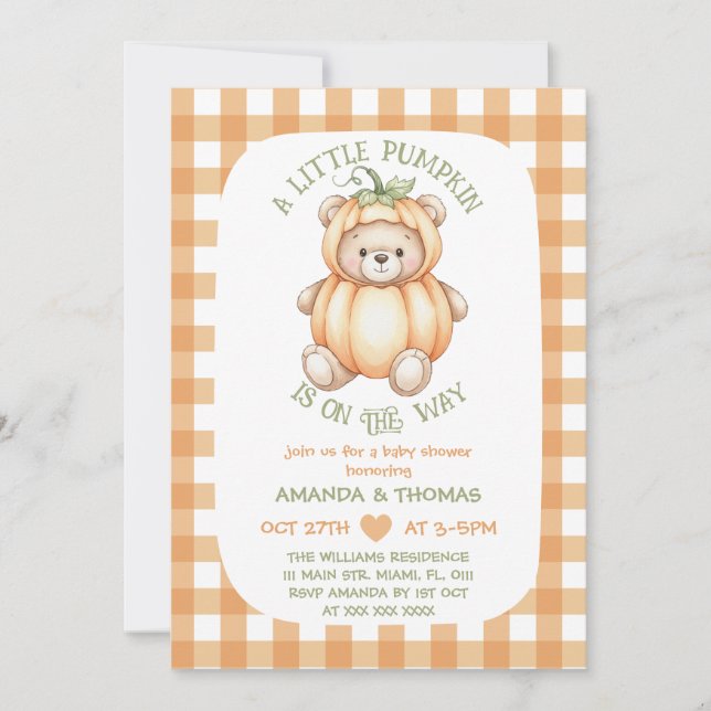 Pumpkin Bear Baby Shower Invitation (Front)