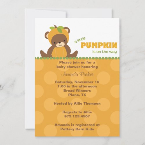 Pumpkin Bear Baby Shower Invitation