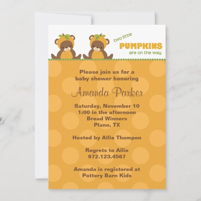 Pumpkin Bear Baby Shower Invitation (Front)