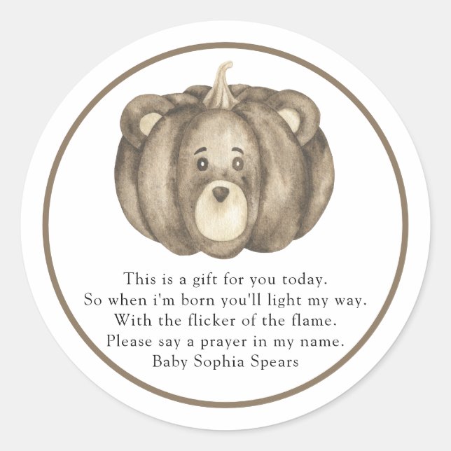 Pumpkin bear baby shower - Prayer candle label (Front)