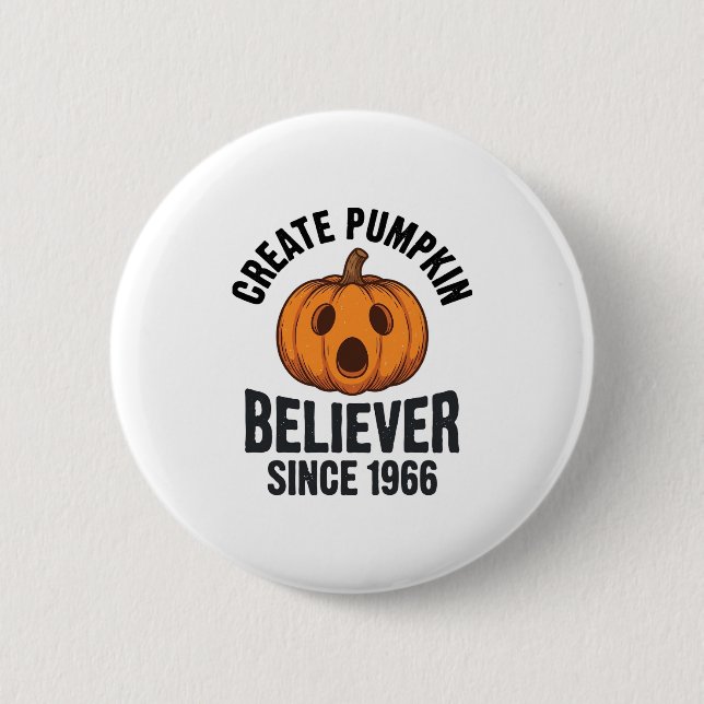 Pumpkin Believer Since 1966 Vintage Halloween Desi Button (Front)