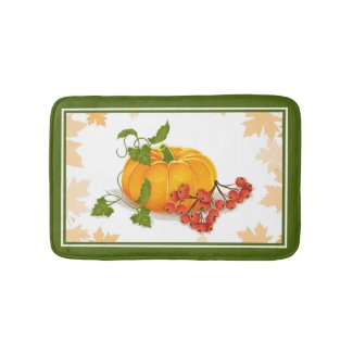 Pumpkin, berries and leaves fall Thanksgiving Bath Mat