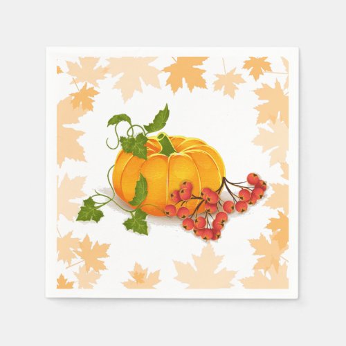 Pumpkin berries and leaves fall Thanksgiving Napkins
