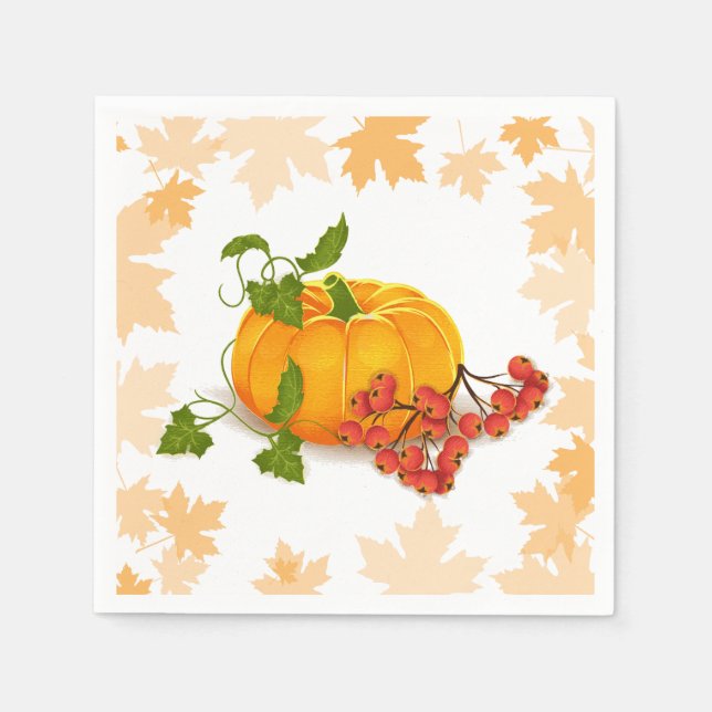 Pumpkin, berries and leaves fall Thanksgiving Napkins (Front)
