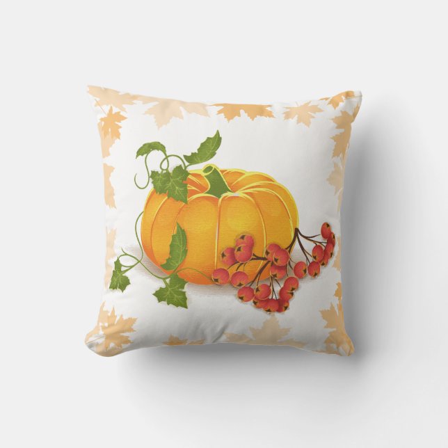 Pumpkin, berries and leaves fall Thanksgiving Outdoor Pillow (Front)
