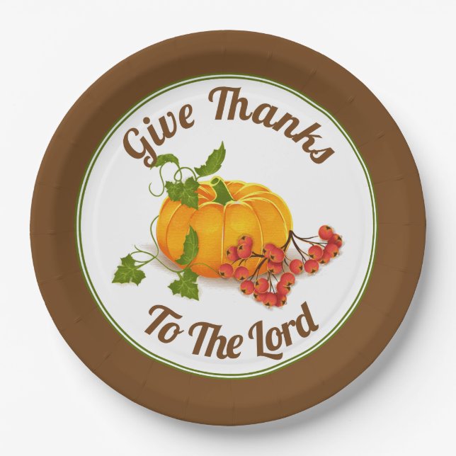 Pumpkin, berries and leaves fall Thanksgiving Paper Plates (Front)