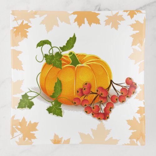 Pumpkin berries and leaves fall Thanksgiving  Trinket Tray