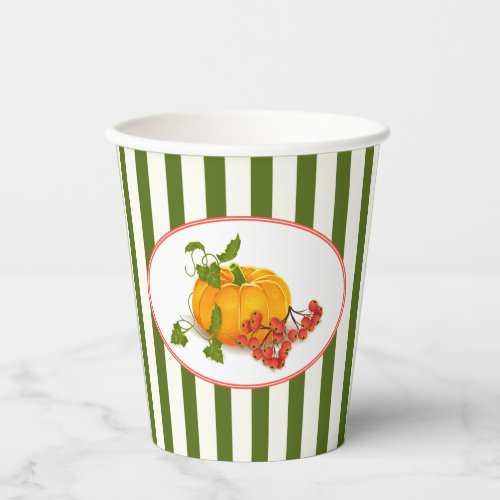 Pumpkin berries and stripes fall Thanksgiving Paper Cups