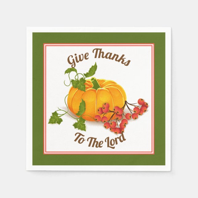 Pumpkin, berries, green leaves fall Thanksgiving Napkins (Front)
