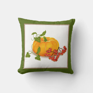 Pumpkin, berries, green leaves fall Thanksgiving Throw Pillow