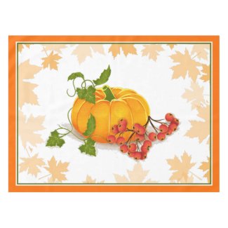 Pumpkin, berries, leaves, border fall Thanksgiving Tablecloth