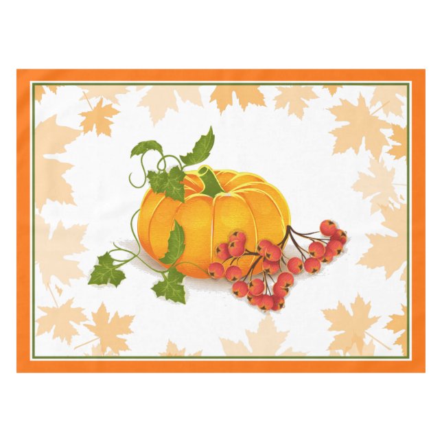 Pumpkin, berries, leaves, border fall Thanksgiving Tablecloth (Front (Horizontal))
