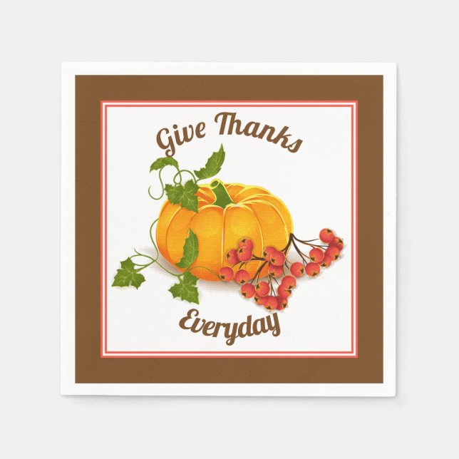 Pumpkin, berries, leaves brown fall Thanksgiving Napkins (Front)