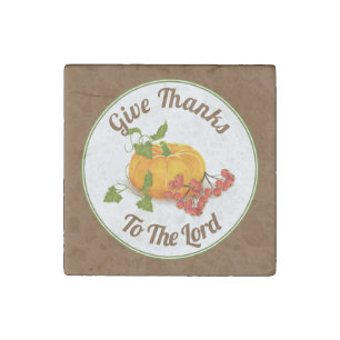 Pumpkin, berries, leaves fall brown Thanksgiving Stone Magnet