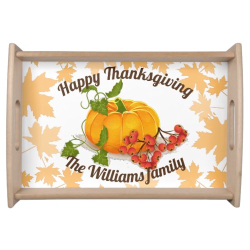 Pumpkin berries leaves fall Happy Thanksgiving Serving Tray