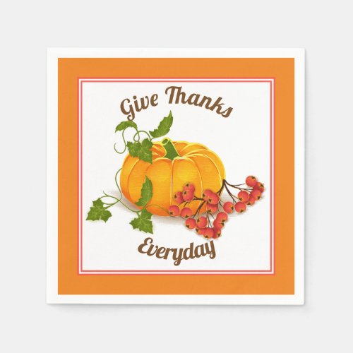 Pumpkin berries leaves orange fall Thanksgiving Napkins