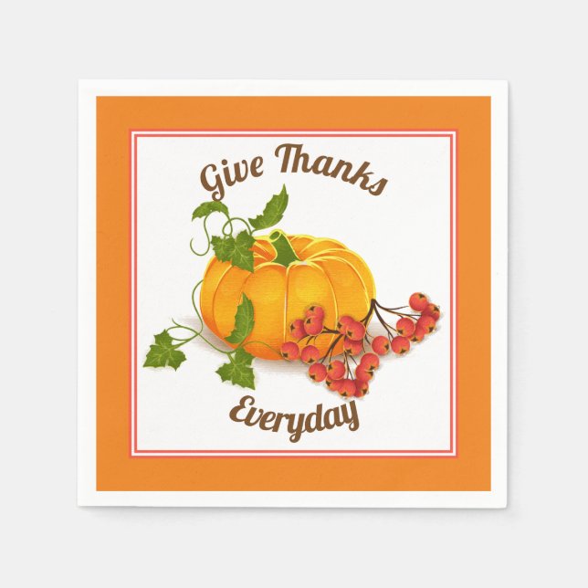 Pumpkin, berries, leaves orange fall Thanksgiving Napkins (Front)
