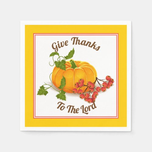 Pumpkin berries leaves yellow fall Thanksgiving Napkins