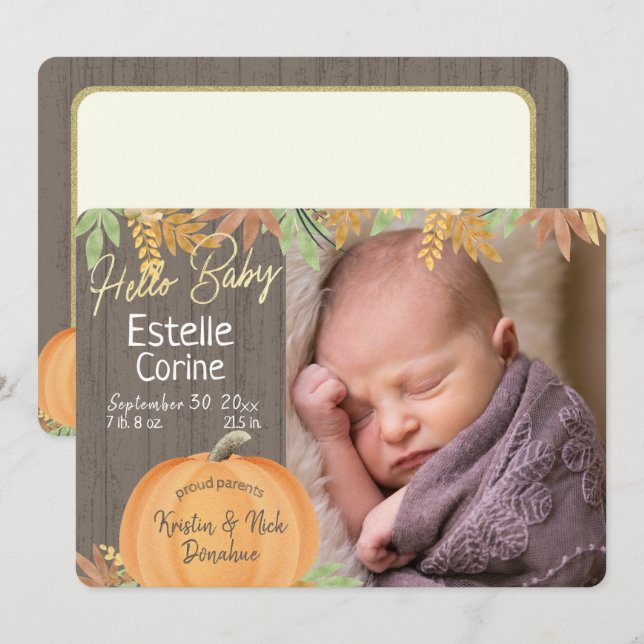 Pumpkin Birth Announcement and Thank you (Front/Back)