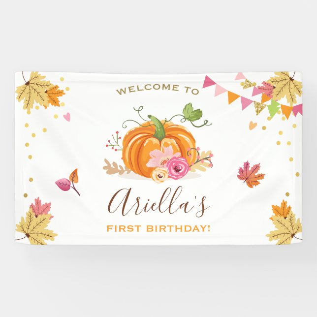 Pumpkin Birthday backdrop Banner Fall Autumn Girl (Horizontal)