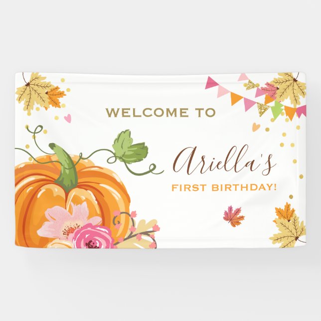 Pumpkin Birthday backdrop Banner Fall Autumn Girl (Horizontal)