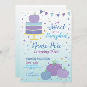 Pumpkin Birthday Blue Invite ANY AGE Fall Boy Twin