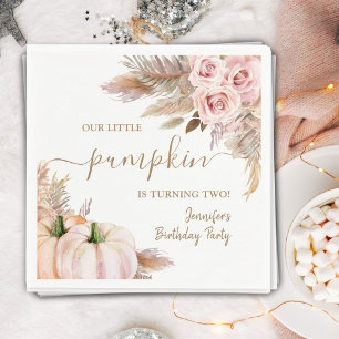 Pumpkin Birthday Boho Fall  Pink Autumn Girl Napkins