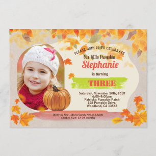 Pumpkin birthday Fall Thanksgiving photo Invitation