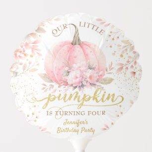 Pumpkin Birthday Girl Pink Gold Floral Autumn Balloon