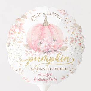 Pumpkin Birthday Girl Pink Gold Floral  Balloon