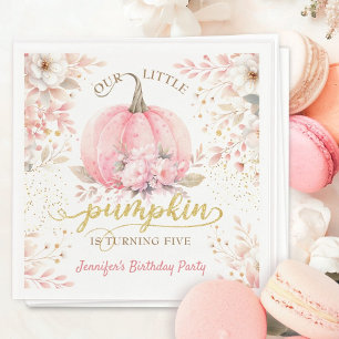 Pumpkin Birthday Girl Pink Gold Floral Fall Napkins