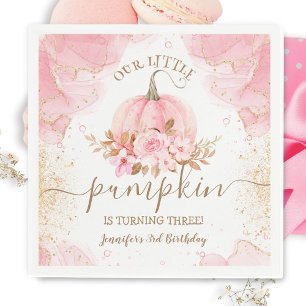 Pumpkin Birthday Girl Pink Gold Floral  Napkins