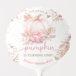 Pumpkin Birthday Girl Pink Gold Modern Fall Balloon