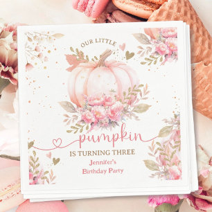 Pumpkin Birthday Girl Pink Gold Modern Fall Napkins