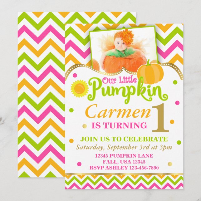 Pumpkin Birthday Invitation (Front/Back)
